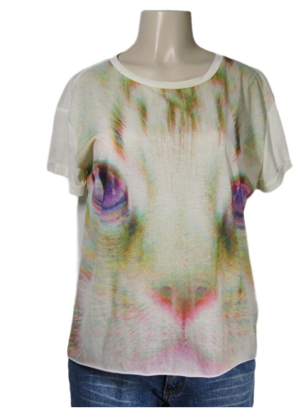 Top Shop CAT Kitty Abstract Novelty Whimsical Graphic Kitschy Grunge Shirt 6